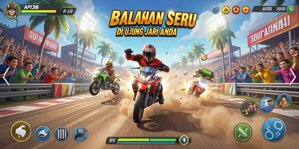 Screenshot gameplay menampilkan balapan mendebarkan di API36.