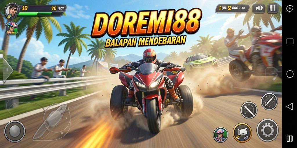 Screenshot gameplay DOREMI88 menampilkan balapan yang seru dan mendebarkan.