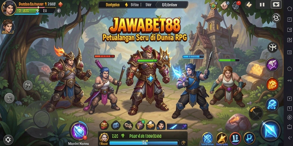 Menampilkan adegan aksi seru dalam permainan RPG JAWABET88.