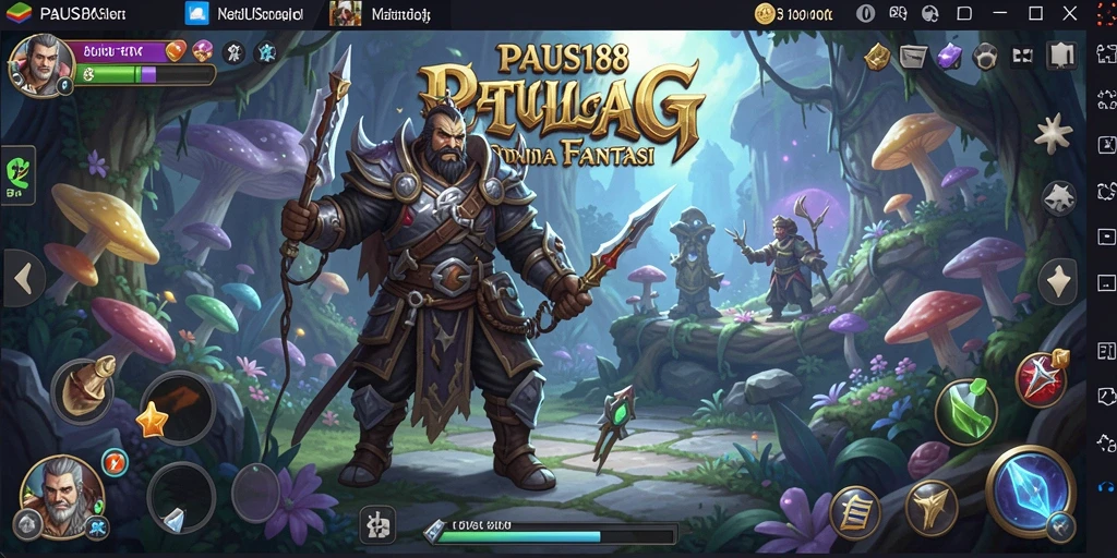 Screenshot gameplay PAUS188 menampilkan pertarungan epik di dunia fantasi.