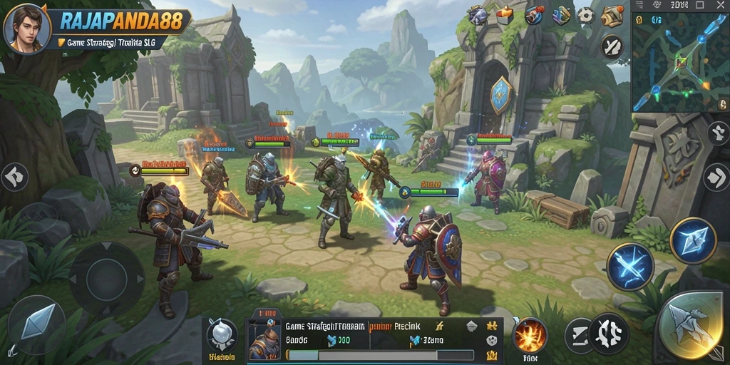 Tangkapan layar gameplay RAJAPANDA88 yang menunjukkan aksi pertempuran strategis.