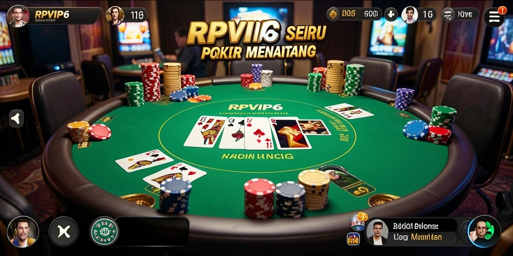 Tampilan utama gameplay RPVIP6 dengan kartu dan chip poker.