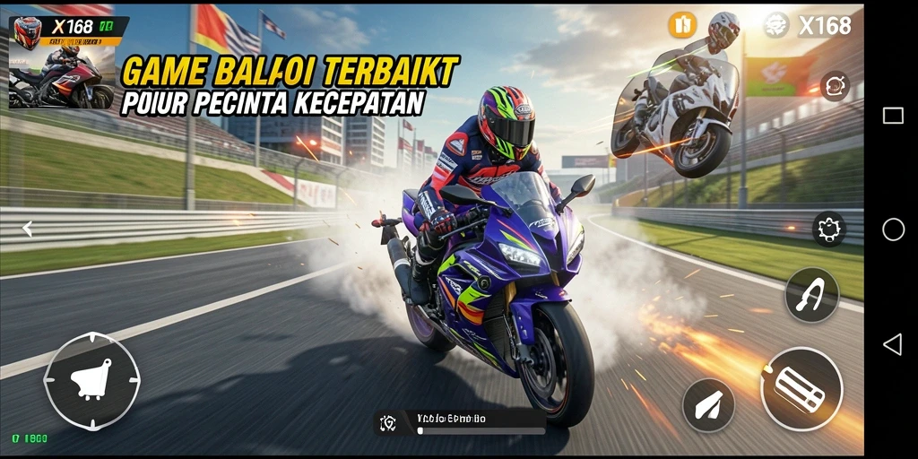 Tangkapan layar X168 memperlihatkan momen mendebarkan balapan motor.